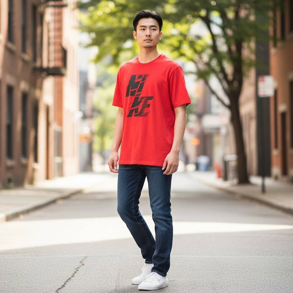 Nike T-Shirt XL Red Excellent Graphic Logo Regular Fit Short Sleeve Cotton Men